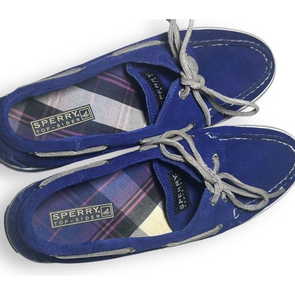 SPERRY TOP WOMENS SHOES SIZE 8 PREPPY VARSITY BLUE CANVAS FLAT TOP SIDER SNEAKER - Picture 2 of 8